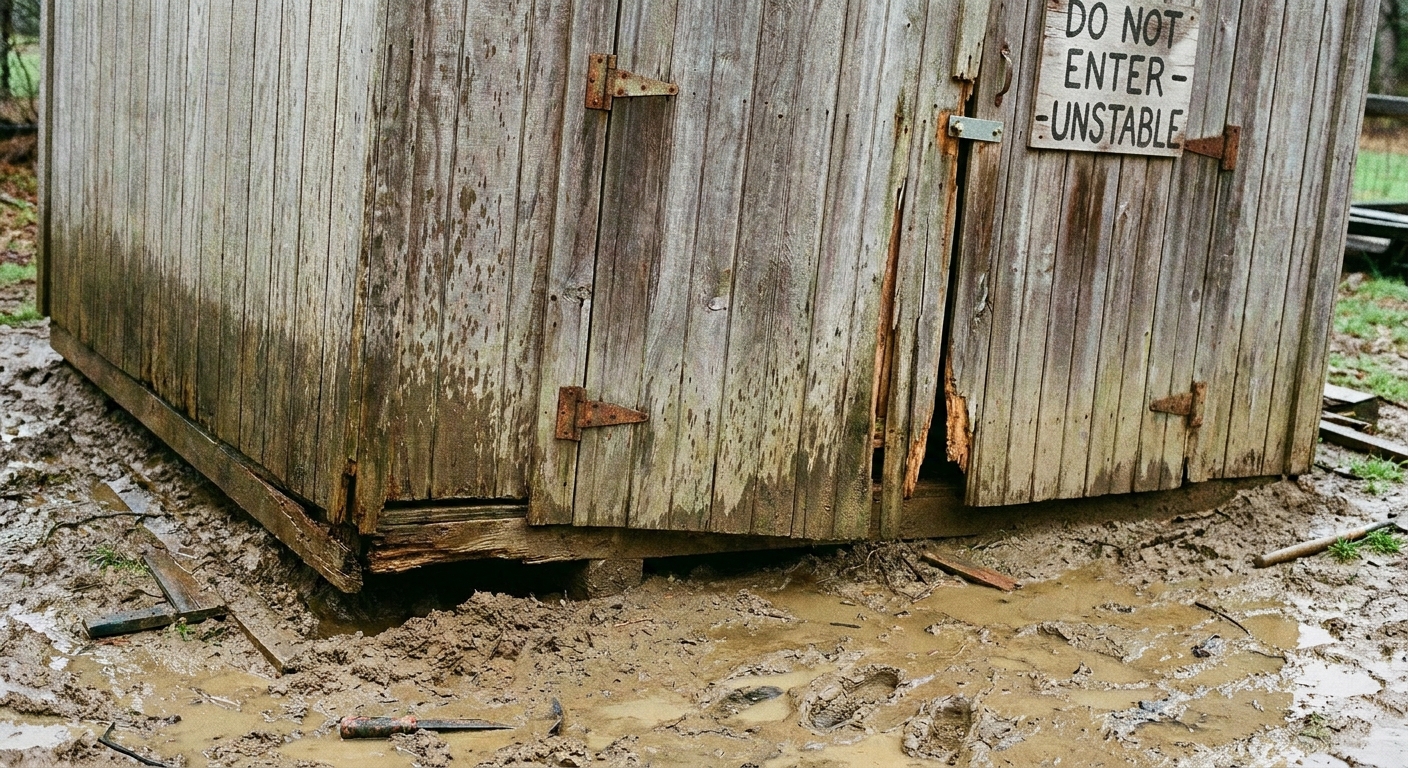 Shed door stuck due to uneven, improper base