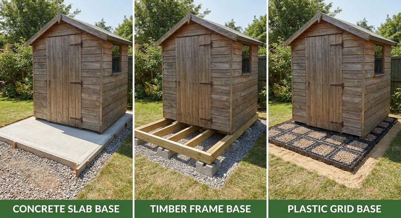 Comparison of concrete, timber, and plastic shed bases