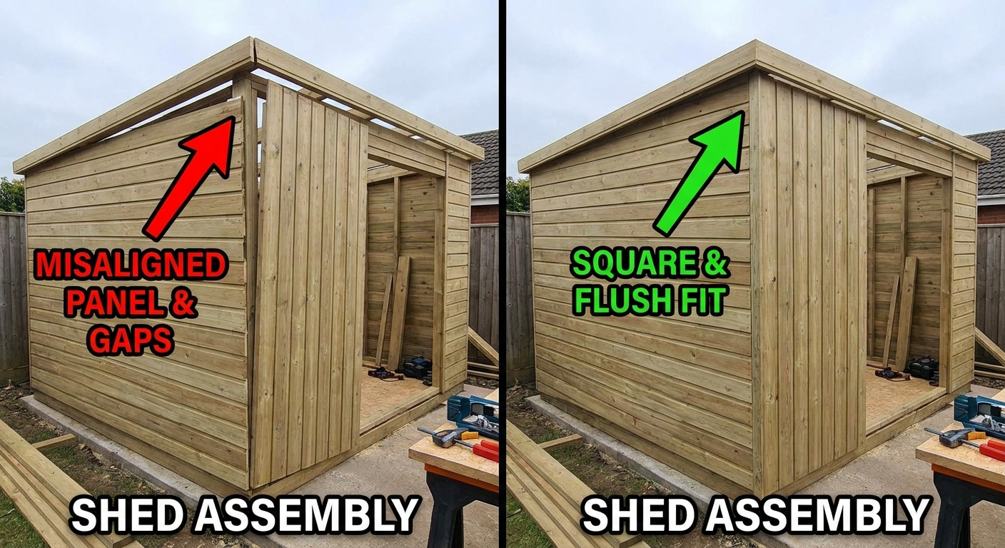 Comparison of common shed assembly problems and correct outcomes
