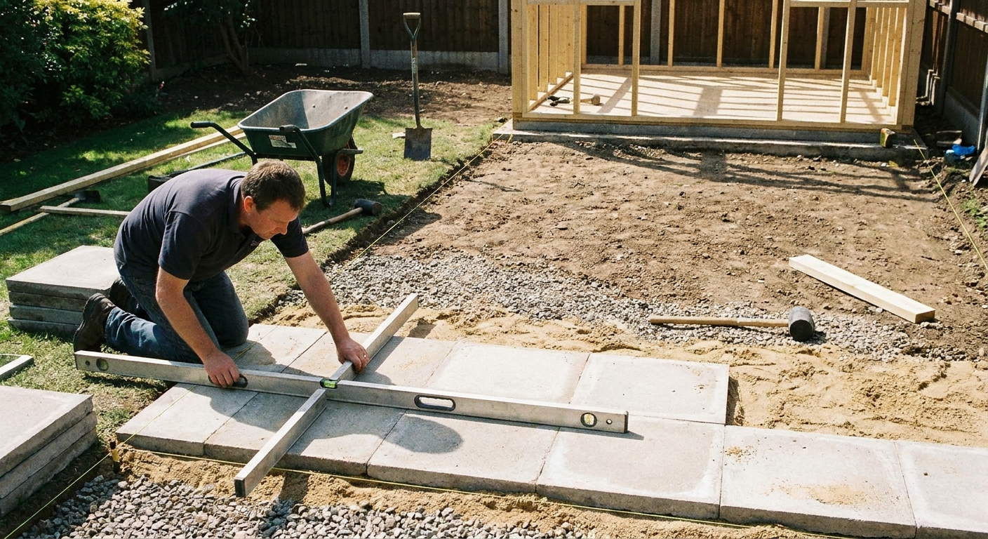 Preparing a level base for a flat-pack garden shed