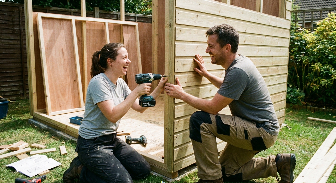 Assembling wall panels of a flat-pack garden shed