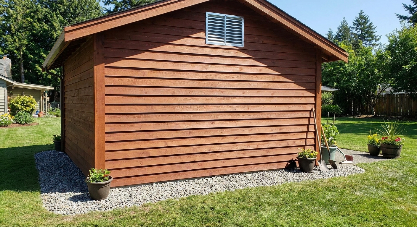 Shed vent and gravel border for better ventilation and drainage